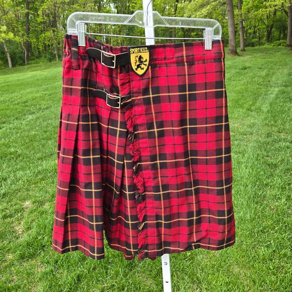 Men's Sport Kilt The Works Wallace Red Black Plaid Costume made in USA sz Large - Picture 1 of 16